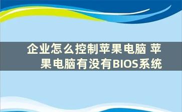 企业怎么控制苹果电脑 苹果电脑有没有BIOS系统